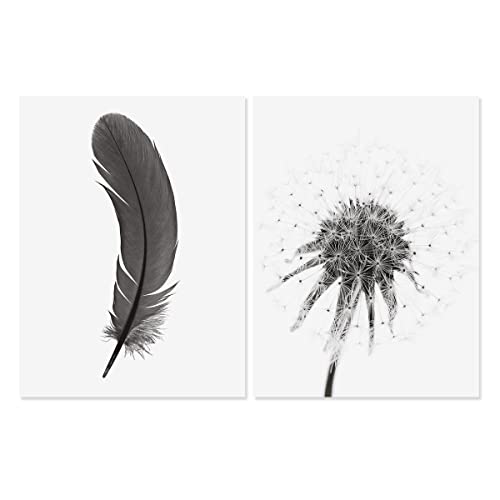 PHOTOLINI 2er Set Design-Poster No.11 30x40 cm schwarz-weiss Motive Pusteblume Feder Natur von PHOTOLINI