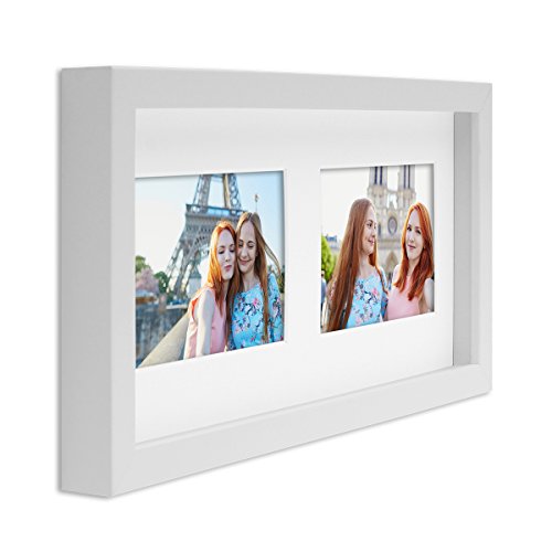 PHOTOLINI 3D-Bilderrahmen tief Objektrahmen Fotocollage Modern Weiss MDF-Rahmen mit Passepartout Bildergalerie-Rahmen für 2 Bilder 10x15 cm/zum Befüllen für Gegenstände von PHOTOLINI