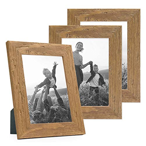 Bilderrahmen 10x15 cm Holz Eiche-Optik, 3er Set Echtholz-Rahmen rustikal, Strandhaus, Made in Germany, Echtglas, zum Aufhängen & Aufstellen, extra Zubehör - Treibholzlook mit einem Hauch Küstenflair von PHOTOLINI