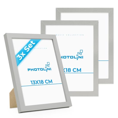 PHOTOLINI 3er Bilderrahmen 13x18 Silber, Bilderrahmen 13x18 Holz MDF, Fotorahmen 13 x 18 mit Acrylglas, Bilder Rahmen 13 x18 Aufhängen & Aufstellen, Picture Frame mit Zubehör für Fotos, Poster PHOTOLINI 3er Bilderrahmen 13x18 Silber, Bilderrahmen 13x18 Holz MDF, Fotorahmen 13 x 18 mit Acrylglas, Bilder Rahmen 13 x18 Aufhängen & Aufstellen, Picture Frame mit Zubehör für Fotos, Poster von PHOTOLINI