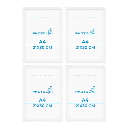 PHOTOLINI Bilderrahmen A4 Weiss Holz MDF, 4er Set DIN A4 Bilderrahmen 21x30 weiß, Rahmen 21x30 mit Acrylglas, picture frame zum Aufhängen & Aufstellen, Rahmen 30x21 mit Zubehör für Fotos & Poster PHOTOLINI Bilderrahmen A4 Weiss Holz MDF, 4er Set DIN A4 Bilderrahmen 21x30 weiß, Rahmen 21x30 mit Acrylglas, picture frame zum Aufhängen & Aufstellen, Rahmen 30x21 mit Zubehör für Fotos & Poster von PHOTOLINI