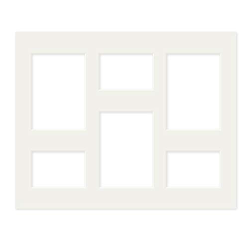 PHOTOLINI 5X Passepartout 40x50 aussen Creme-Weiß für 6 Bilder 3X 9x13, 3X 13x18, alterungsbeständig & säurefrei 1,5 mm Schrägschnitt - Passepartoutrahmen mit Mehrfachausschnitt von PHOTOLINI