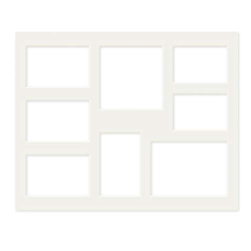 PHOTOLINI 5X Galerie-Passepartout Weiß 40x50 cm für 8 Bilder (2X 9x13 cm, 4X 10x15 cm, 1x 13x18 cm, 1x 15x15 cm) | Passepartouts mit Mehrfachausschnitt von PHOTOLINI