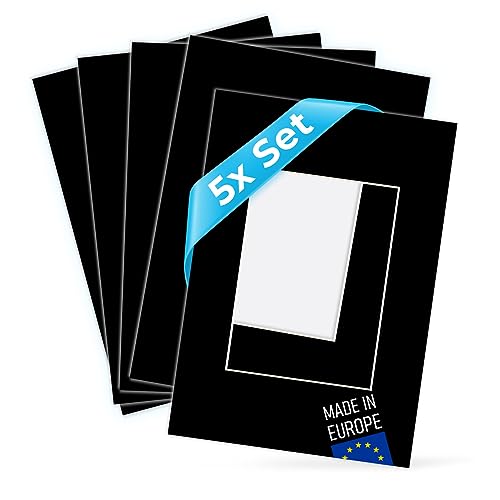 PHOTOLINI Passepartout 28x35 aussen für 17x23 innen, 5X säurefrei 1,5 mm Passepartout Karton Schwarz, alterungsbeständige Schrägschnitt - Passepartouts, Präsentation & Schutz von Bildern und Fotos von PHOTOLINI