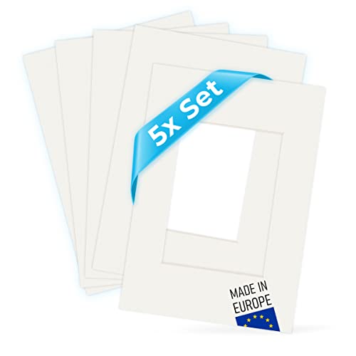 PHOTOLINI Passepartout 24x30 aussen für 15x20 innen, 5X säurefrei 1,5 mm Passepartout Karton Creme-Weiß, alterungsbeständige Schrägschnitt - Passepartouts, Präsentation & Schutz von Bildern und Fotos von PHOTOLINI