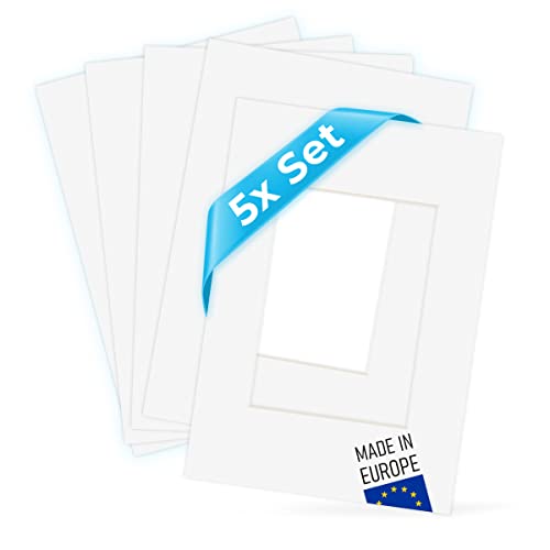 PHOTOLINI Passepartout A3 30x42 aussen für 20x30 innen, 5X säurefrei 1,5 mm Passepartout Karton Reinweiß, alterungsbeständige Schrägschnitt - Passepartouts, Präsentation & Schutz von Bildern & Fotos von PHOTOLINI
