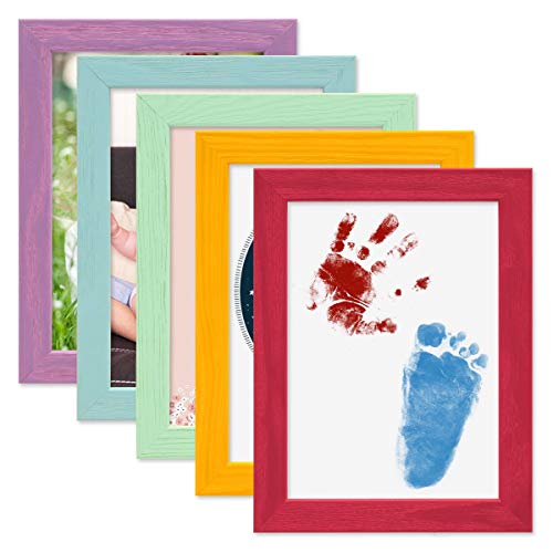 PHOTOLINI Bilderrahmen Kinderzimmer 13x18 cm Bunt, 5er Set Wechselrahmen farbig, Holz, Acrylglas, Made in Germany, zum Aufstellen & Aufhängen, mit Zubehör - für Bunte Kinderbilder von PHOTOLINI