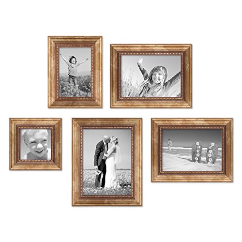 PHOTOLINI 5er-Set Bilderrahmen Gold Barock Antik 10x10, 10x15, 13x18 und 15x20 cm inkl. Zubehör Fotorahmen/Barock-Rahmen von PHOTOLINI