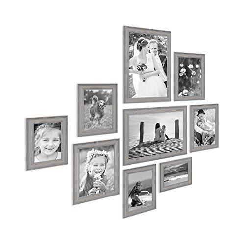 9er Set Bilderrahmen Skandinavischer Landhaus-Stil Grau-Braun 10x15 bis 20x30 cm inklusive Zubehör/Fotorahmen/Wechselrahmen von PHOTOLINI