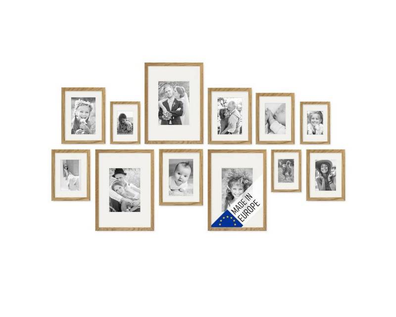 PHOTOLINI Bilderrahmen 12er Set Echtholz 10x15 bis 21x30 cm mit Passepartout, Acrylglas, (12 Rahmen), für Portraits und Aufnahmen Ihrer schönsten Momente von PHOTOLINI