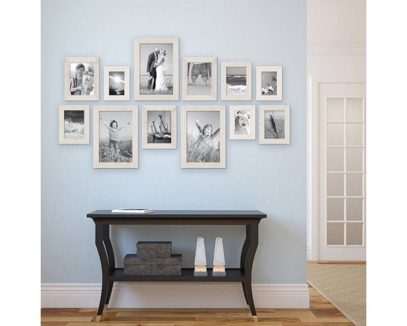 PHOTOLINI Bilderrahmen 12er Set Echtholz-Rahmen rustikal, Strandhaus 10x15 bis 20x30 cm von PHOTOLINI