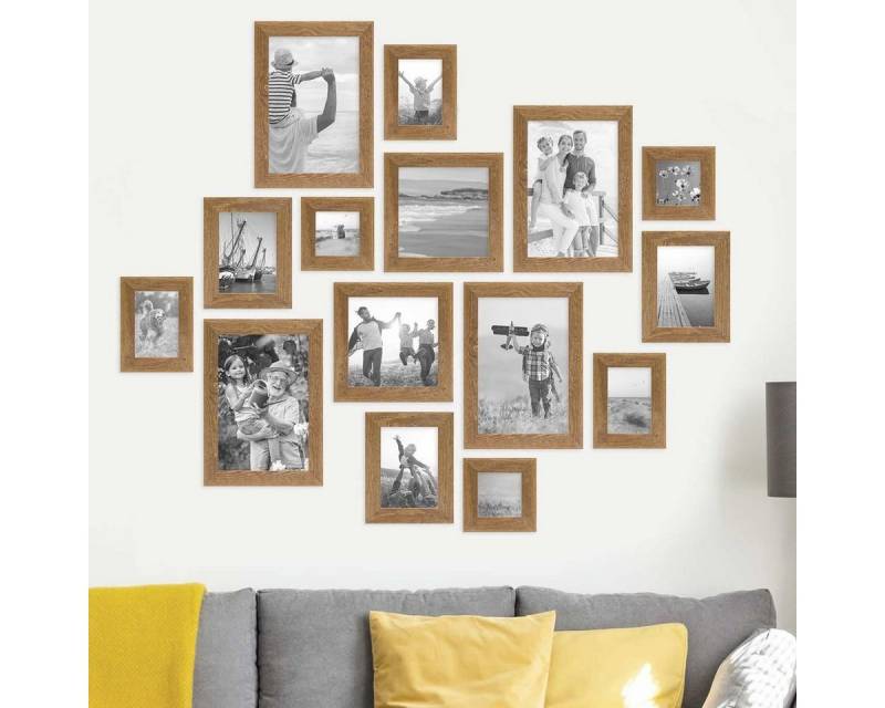 PHOTOLINI Bilderrahmen 15er Set Strandhaus Rustikal 10x10 bis 20x30 cm Natur Massivholz von PHOTOLINI