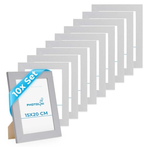 PHOTOLINI Bilderrahmen 15x20 Holz MDF Silber, 10er Set breite Bilderrahmen 20x15 Silber, Picture Frame mit Acrylglas, Bilderrahmen 15 x 20 cm zum Aufhängen & Aufstellen, Rahmen 15x20 mit Zubehör PHOTOLINI Bilderrahmen 15x20 Holz MDF Silber, 10er Set breite Bilderrahmen 20x15 Silber, Picture Frame mit Acrylglas, Bilderrahmen 15 x 20 cm zum Aufhängen & Aufstellen, Rahmen 15x20 mit Zubehör von PHOTOLINI