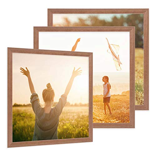 PHOTOLINI Bilderrahmen 20x20 cm Holz Eiche-Optik Landhaus-Stil, 3er Set Holz-Rahmen, Made in Germany, Echtglas, zum Aufhängen, mit Zubehör - perfekt für Familienfotos & Urlaubsbilder von PHOTOLINI