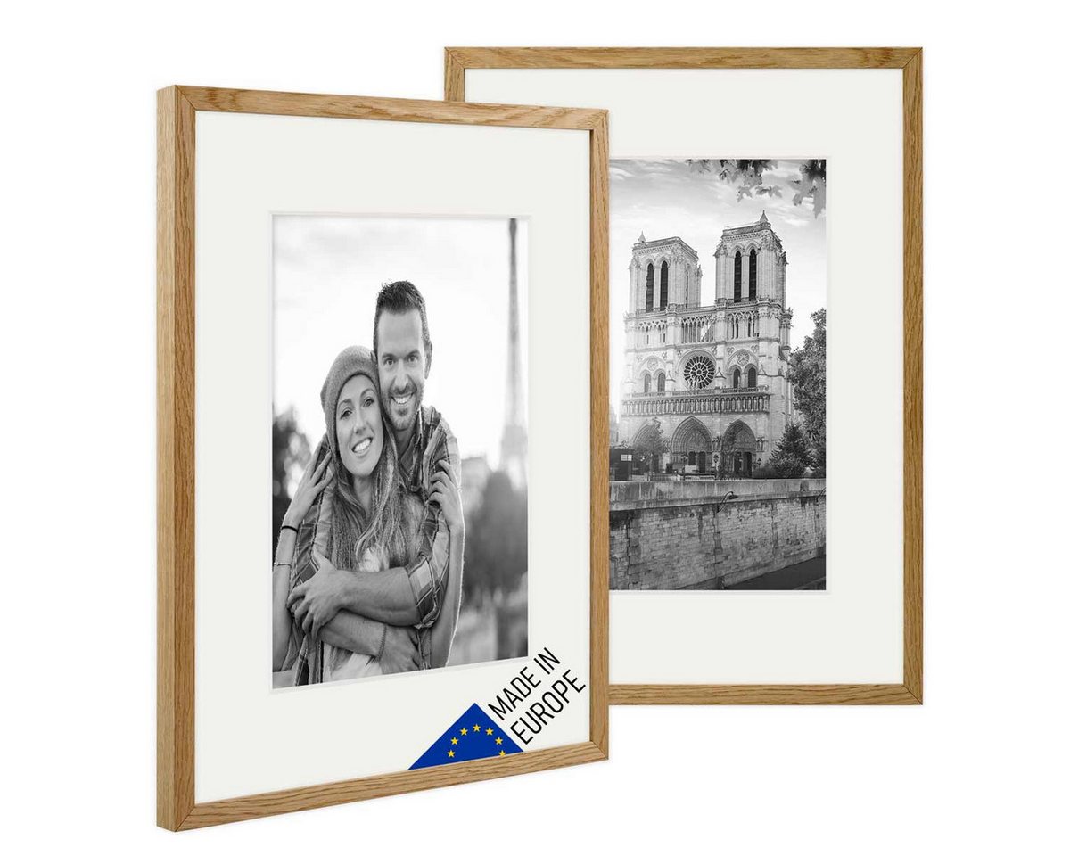 PHOTOLINI Bilderrahmen 2er Set Echtholz mit Passepartout, Made in EU, Acrylglas, mit Zubehör, (2er Set), für Portraits und Aufnahmen Ihrer schönsten Momente von PHOTOLINI
