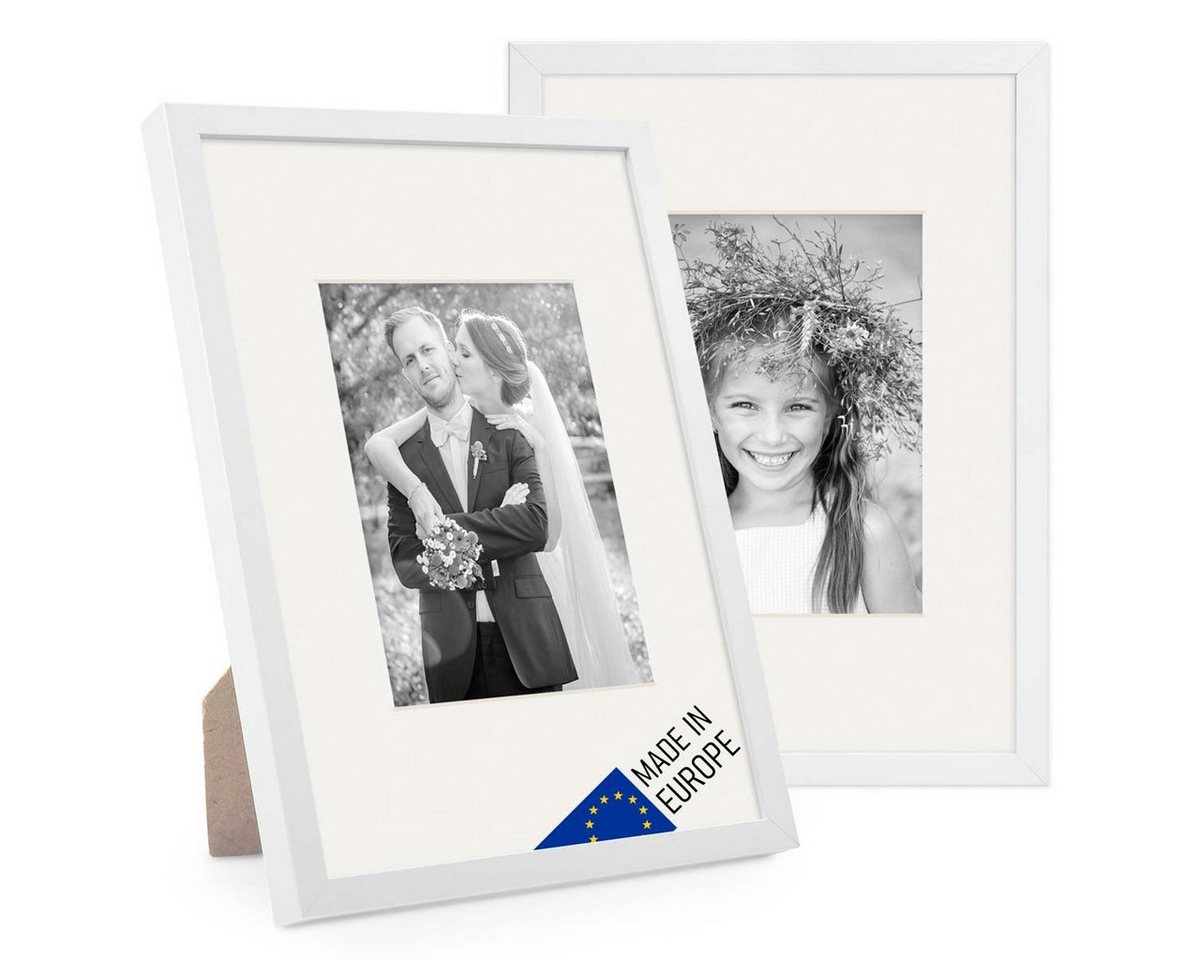 PHOTOLINI Bilderrahmen 2er Set Echtholz mit Passepartout, Made in EU, Acrylglas, mit Zubehör, (2er Set), für Portraits und Aufnahmen Ihrer schönsten Momente von PHOTOLINI