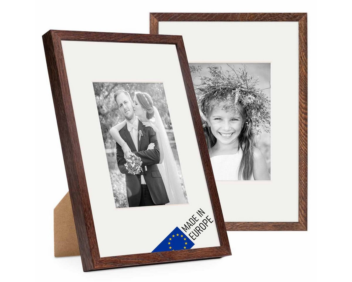 PHOTOLINI Bilderrahmen 2er Set Echtholz mit Passepartout, Made in EU, Acrylglas, mit Zubehör, (2er Set), für Portraits und Aufnahmen Ihrer schönsten Momente von PHOTOLINI