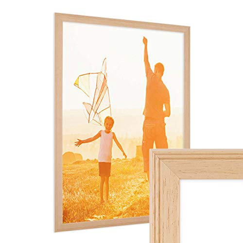 PHOTOLINI Bilderrahmen 30x40 cm Holz Natur Landhaus-Stil, Holz-Rahmen, Made in Germany, Echtglas, zum Aufhängen, mit Zubehör - perfekt für Familienfotos & Urlaubsbilder von PHOTOLINI