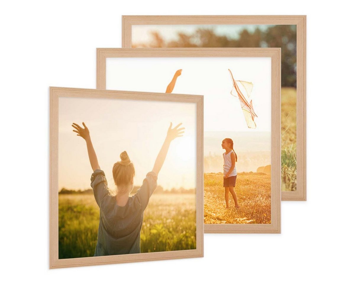 PHOTOLINI Bilderrahmen 3er Set im Landhaus-Stil Massivholz Schmal von PHOTOLINI