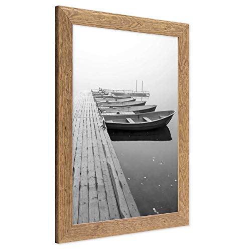 PHOTOLINI Bilderrahmen 40x50 cm Holz Eiche-Optik, Echtholz-Rahmen rustikal, Strandhaus, Made in Germany, Echtglas, zum Aufhängen, extra Zubehör - Treibholzlook mit einem Hauch Küstenflair von PHOTOLINI