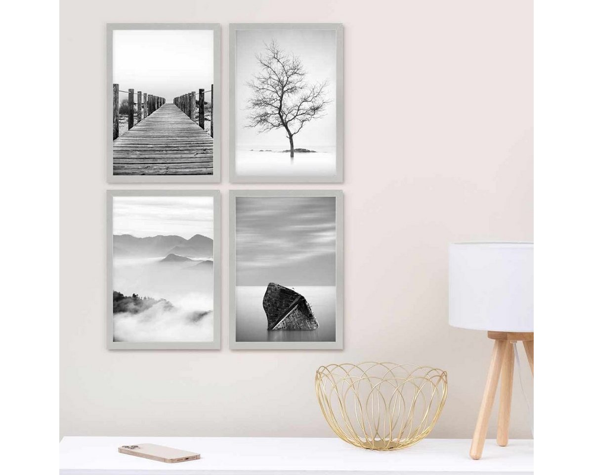 PHOTOLINI Bilderrahmen 4er Set 21x30 cm / DIN A4 Modern Schmal mit Acrylglas von PHOTOLINI