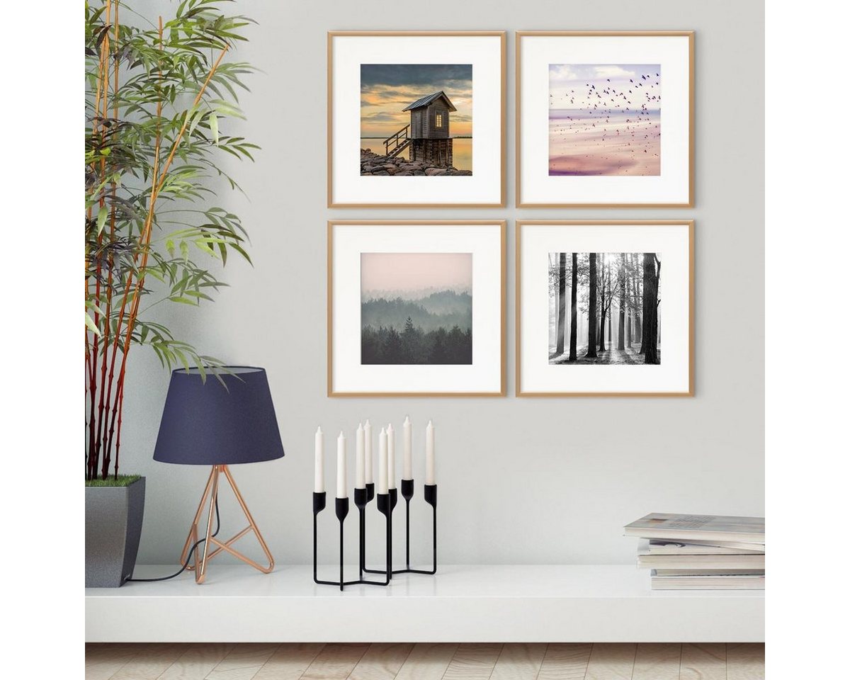 PHOTOLINI Bilderrahmen 4er Set 30x30 cm Aluminium Modern Schmal mit Passepartout von PHOTOLINI