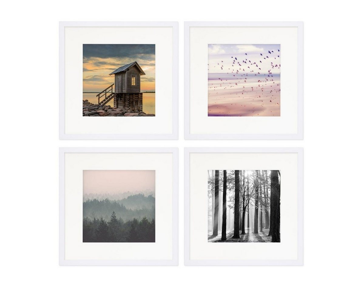 PHOTOLINI Bilderrahmen 4er Set 30x30 cm Modern Schmal mit Passepartout von PHOTOLINI