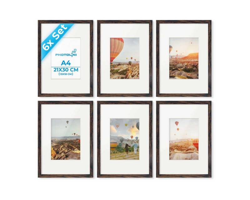 PHOTOLINI Bilderrahmen 6er Set 21x30 cm / A4 Modern Schmal mit Passepartout von PHOTOLINI