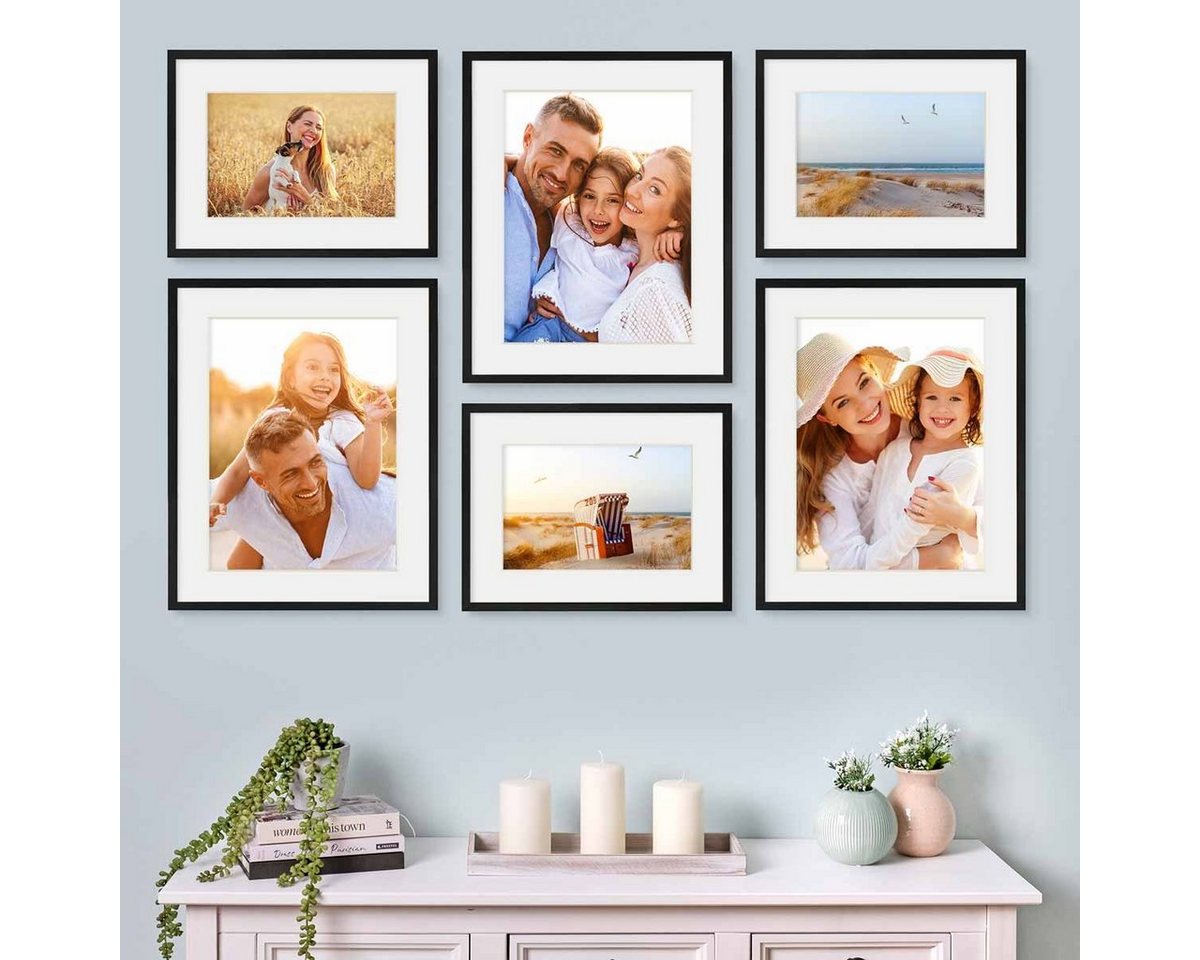 PHOTOLINI Bilderrahmen 6er Set 30x40 cm und 40x50 cm Modern Schmal mit Passepartout von PHOTOLINI