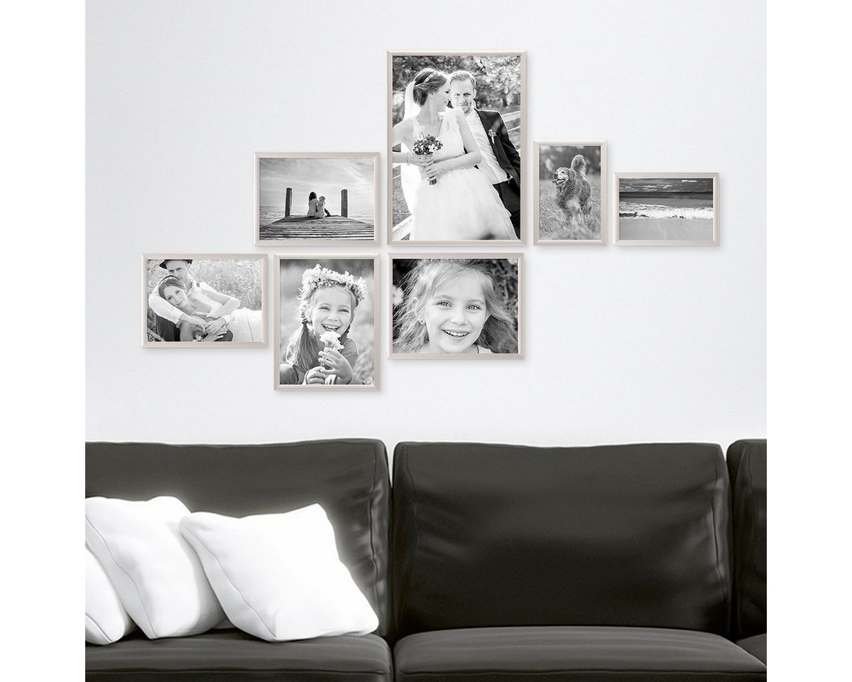 PHOTOLINI Bilderrahmen 7er Set Aluminium Modern Schmal 10x15 bis 21x30 cm von PHOTOLINI