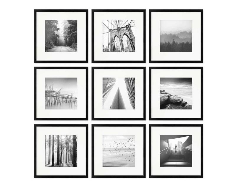 PHOTOLINI Bilderrahmen 9er Set 30x30 cm Modern Schmal mit Passepartout von PHOTOLINI