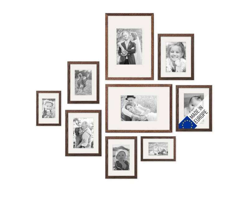 PHOTOLINI Bilderrahmen 9er Set Echtholz 10x15 bis 21x30 cm mit Passepartout, Acrylglas, (9 Rahmen), für Portraits und Aufnahmen Ihrer schönsten Momente von PHOTOLINI