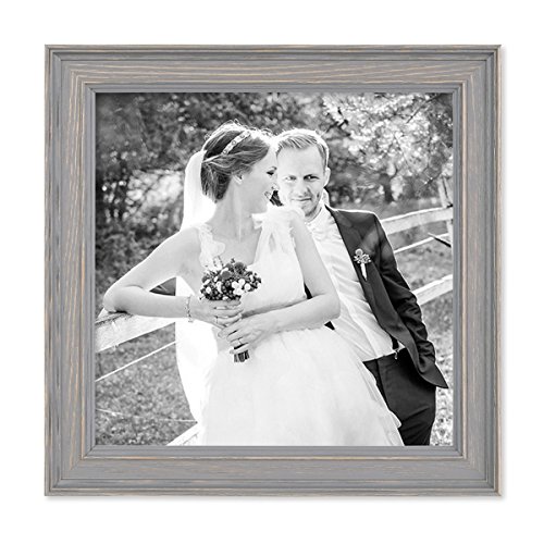 PHOTOLINI Bilderrahmen Skandinavischer Landhaus-Stil Grau-Braun 20x20 cm Massivholz mit Shabby-Chic Note/Fotorahmen/Wechselrahmen von PHOTOLINI