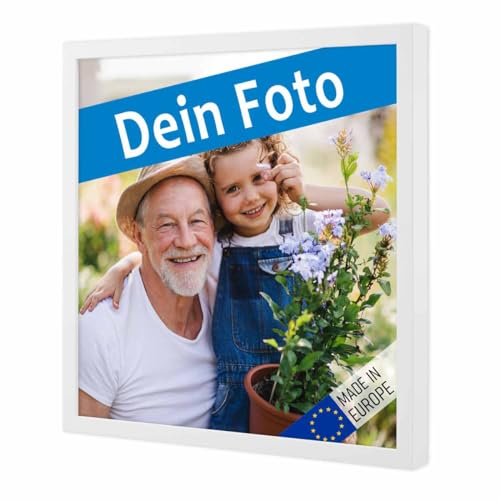 PHOTOLINI Bilderrahmen mit Foto selber gestalten, Fotorahmen 30x30 cm Holz Weiß personalisiert mit Bild, Holzrahmen Made in EU, bruchsicheres Acrylglas, zum Aufhängen, quadratisch von PHOTOLINI