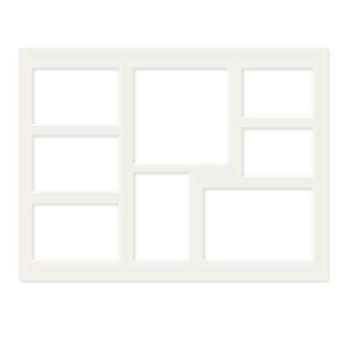 PHOTOLINI Galerie-Passepartout Weiß 30x40 cm für 8 Bilder (2X 7x10 cm, 4X 8x12 cm, 1x 10x15 cm, 1x 13x13 cm) | Passepartout mit Mehrfachausschnitt von PHOTOLINI