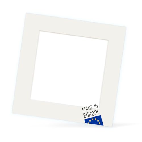 PHOTOLINI Passepartout 10x10 aussen für 7x7 innen, säurefrei 1,5 mm Passepartout Karton Creme-Weiß, alterungsbeständige Schrägschnitt - Passepartouts, Präsentation & Schutz von Bildern und Fotos von PHOTOLINI