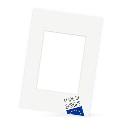 PHOTOLINI Passepartout 13x18 aussen für 9x13 innen, säurefrei 1,5 mm Passepartout Karton Reinweiß, alterungsbeständige Schrägschnitt - Passepartouts, Präsentation & Schutz von Bildern und Fotos von PHOTOLINI