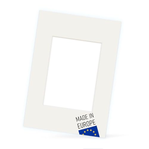 PHOTOLINI Passepartout A4 21x30 aussen für 13x18 innen, säurefrei 1,5 mm Passepartout Karton Creme-Weiß, alterungsbeständige Schrägschnitt - Passepartouts, Präsentation & Schutz von Bildern und Fotos von PHOTOLINI