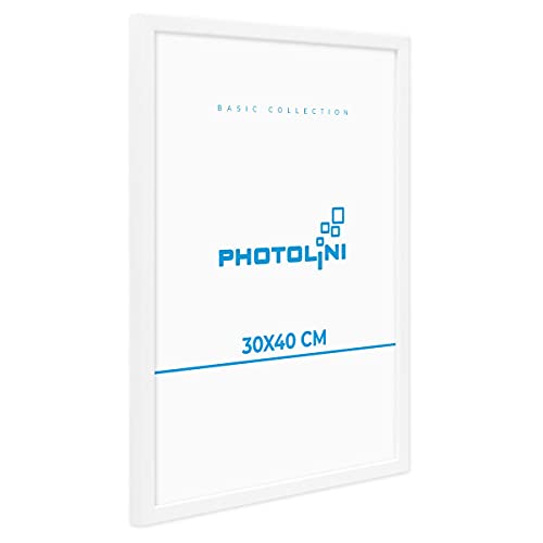 PHOTOLINI Bilderrahmen 30x40 Weiss Holz MDF, Bilderrahmen 40x30 cm bruchsicherem Acrylglas, Rahmen 30x40 Weiß zum Aufhängen, Picture Frame mit extra Zubehör - Rahmen 40x30 für Fotos & Poster von PHOTOLINI