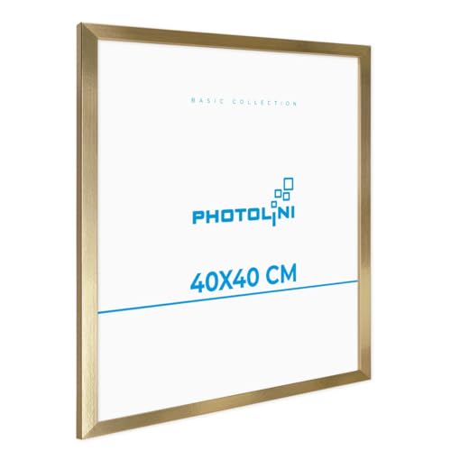 PHOTOLINI Bilderrahmen 40x40 Gold, Bilderrahmen quadratisch 40x40 Holz MDF mit bruchsicherem Acrylglas, Rahmen 40 x 40 zum Aufhängen mit Zubehör - Picture Frame für Fotos & Poster von PHOTOLINI