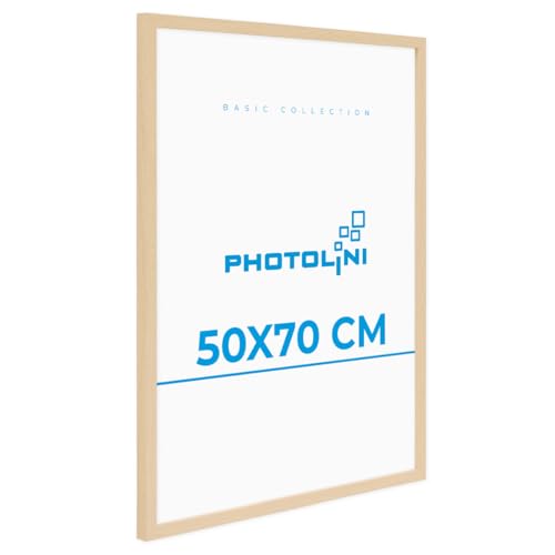 PHOTOLINI Bilderrahmen 50x70 Holz MDF Natur, 50x70 cm Bilderrahmen groß, Rahmen 70x50 Puzzle, bruchsicheres Acrylglas, picture frame zum Aufhängen, Fotorahmen für Fotos, Puzzle & Poster von PHOTOLINI
