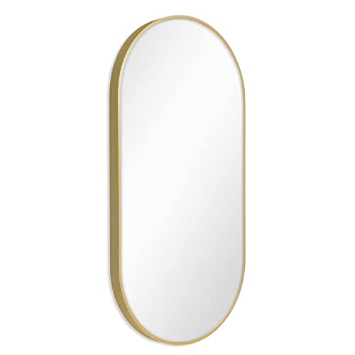 PHOTOLINI Spiegel oval Gold 40x80 cm mit Metallrahmen, schmaler Rahmen, Wandspiegel, Elegantes Design für modernes Ambiente, Dekoratives Highlight für jeden Raum von PHOTOLINI