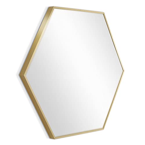 PHOTOLINI Spiegel Gold sechseckig mit Metallrahmen 52x60 cm, Hexagon Wandspiegel, schmaler Rahmen, Elegantes Design für modernes Ambiente, Dekoratives Highlight für jeden Raum von PHOTOLINI