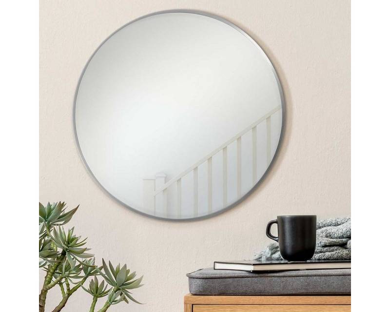 PHOTOLINI Spiegel rund mit Metallrahmen Silber, eleganter Wandspiegel, schmaler Rahmen von PHOTOLINI