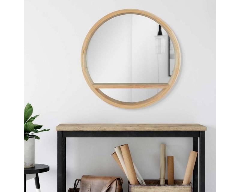 PHOTOLINI Spiegel mit Holzrahmen und praktischer Ablagefläche, Wandspiegel Naturholz von PHOTOLINI