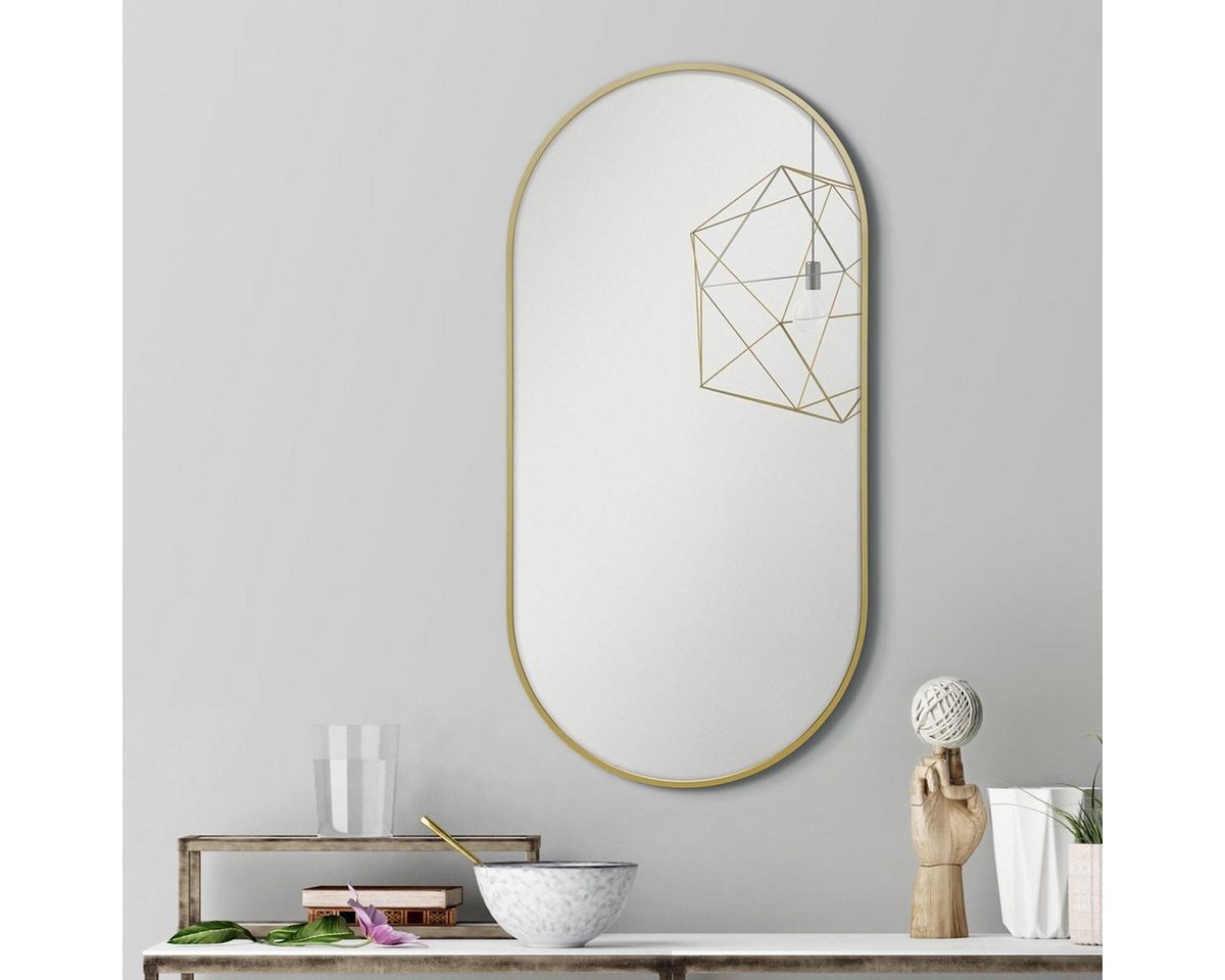 PHOTOLINI Spiegel mit schmalem Metallrahmen in Gold, ovaler Wandspiegel 40x80 cm von PHOTOLINI