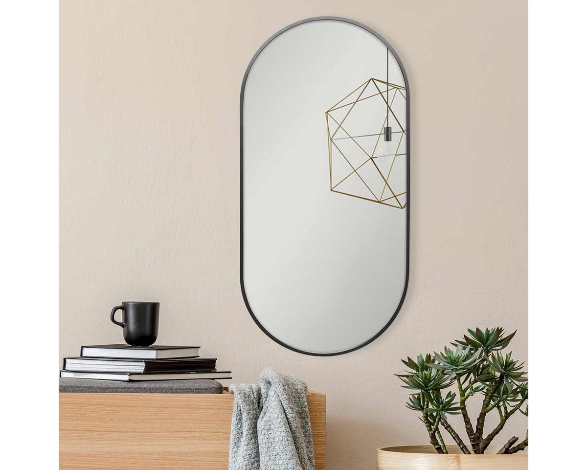 PHOTOLINI Spiegel mit schmalem Metallrahmen in Schwarz, ovaler Wandspiegel 40x80 cm von PHOTOLINI