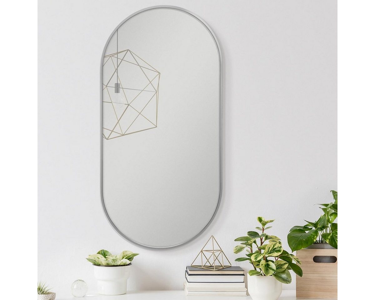 PHOTOLINI Spiegel mit schmalem Metallrahmen in Silber, ovaler Wandspiegel 40x80 cm von PHOTOLINI