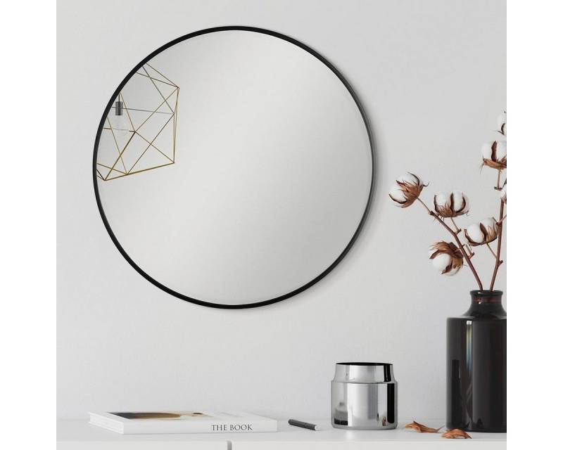 PHOTOLINI Spiegel rund mit Metallrahmen, eleganter Wandspiegel, schmaler Rahmen von PHOTOLINI