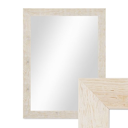 PHOTOLINI Wand-Spiegel 36x46 cm im Massivholz-Rahmen Strandhaus-Stil Rustikal Weiss/Spiegelfläche 30x40 cm von PHOTOLINI